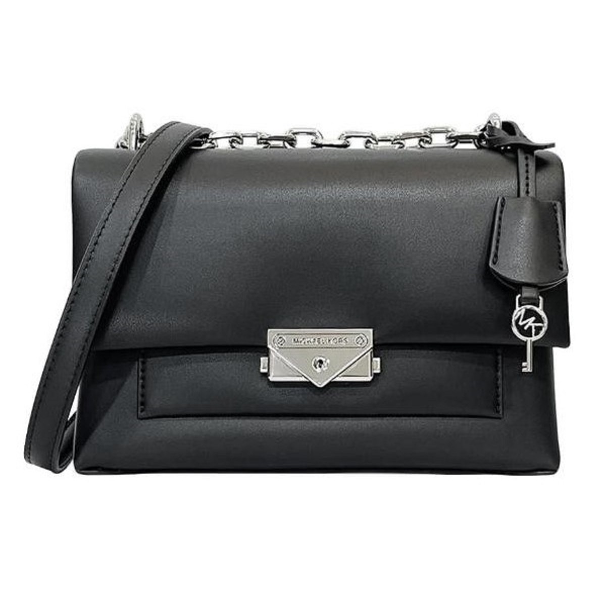 Michael Kors Cece Medium Shoulder Bag Faux Leather Crossbody Black/Silver $538